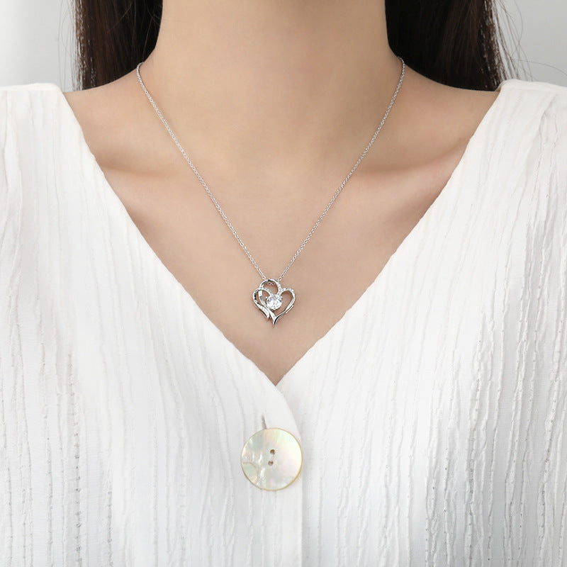 White dressed girl wearing Zircon Double Love Necklace