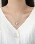 White dressed girl wearing Zircon Double Love Necklace