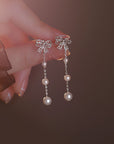 Butterfly Pearl Long Earrings Simple Vintage Earrings Women