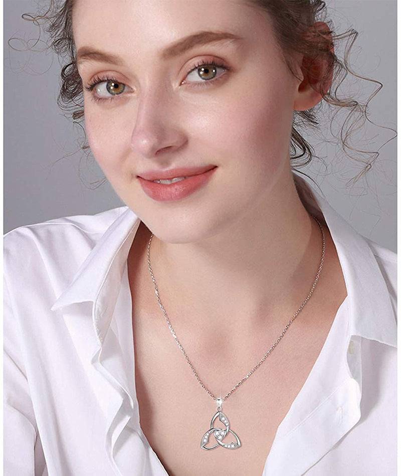 Girl wearing 925 Silver Triangle Necklace