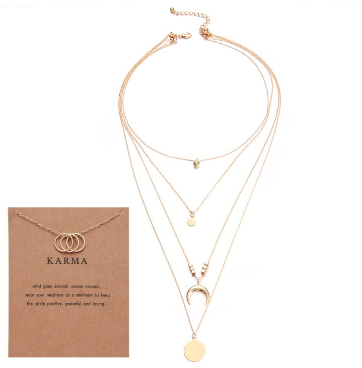 Multi-layer Moon Necklace with a karma note