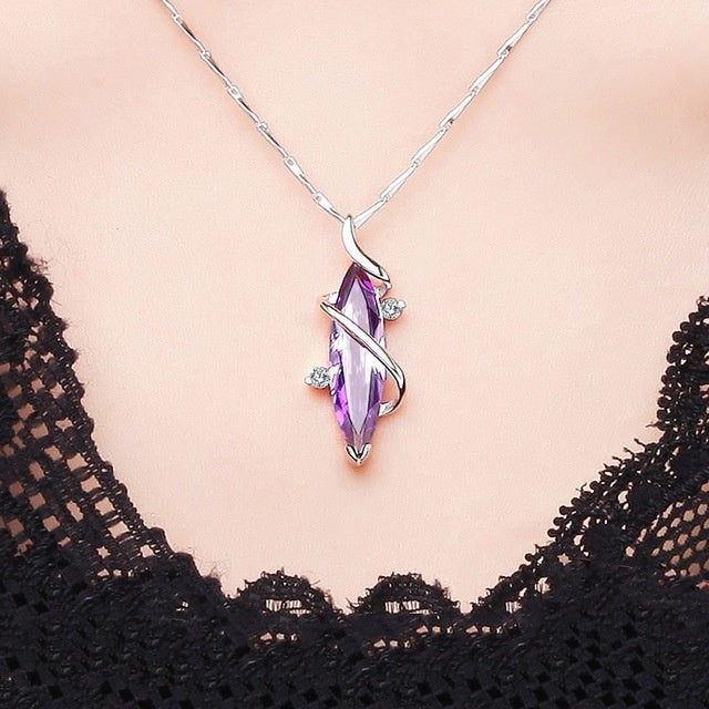 Beautiful Purple Amethyst Necklace for Women with Black top