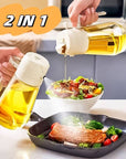 470ML Olive Oil Sprayer Dispenser For Cooking BBQ 2 In 1 Glass Oil Vinegar Soy Sauce Spray Kitchen Oil Bottle For Air Fryer