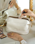 Waterproof Portable Large Capacity Cosmetic Leather Makeup Bag