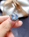 Natural Sky Blue Topaz Set Female Firework Cut Ring Pendant Earrings