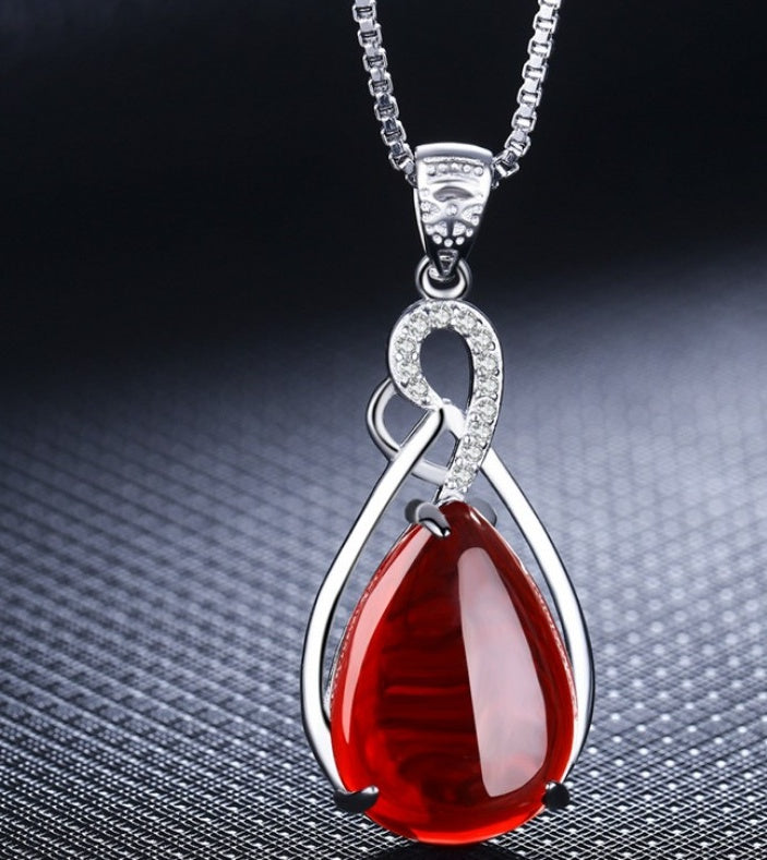 925 Silver Red Stone Necklace for Female