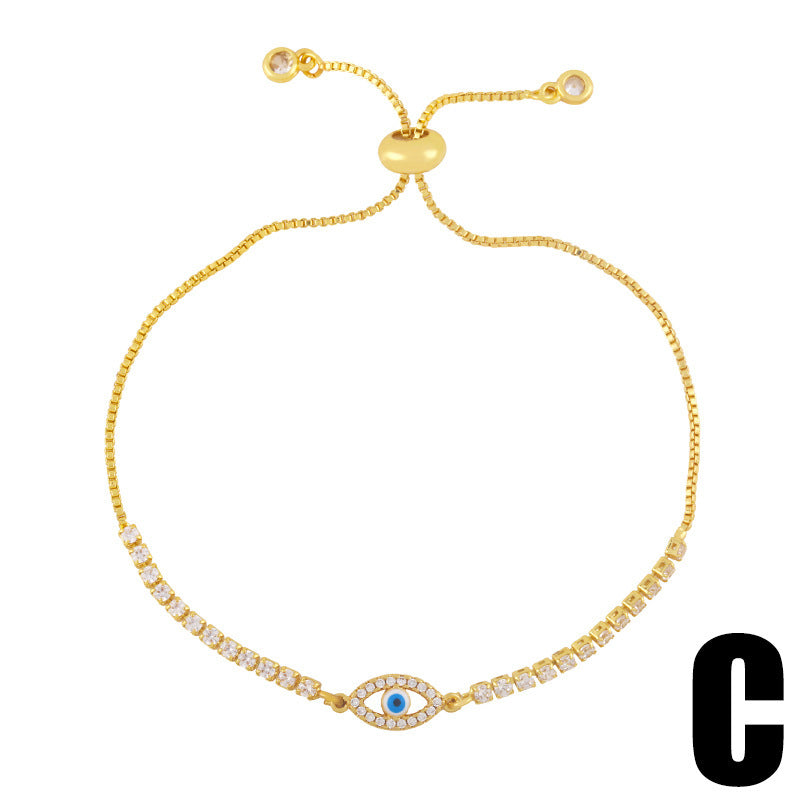 18K Gold Zircon Bracelets - eye pendant