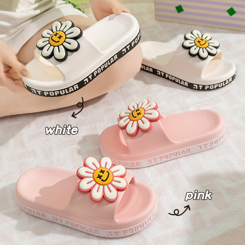 two pink and two white colored Summer Flower Anti-Slip Home Slippers for Women