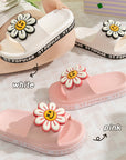 two pink and two white colored Summer Flower Anti-Slip Home Slippers for Women