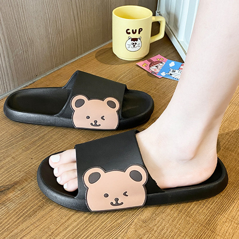 Black colored Cute Bear Slippers Summer Beach Shoes