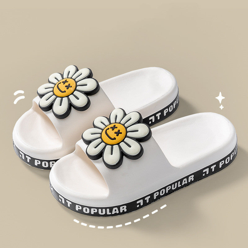 White colored Summer Flower Anti-Slip Home Slippers for Women