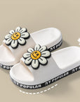 White colored Summer Flower Anti-Slip Home Slippers for Women