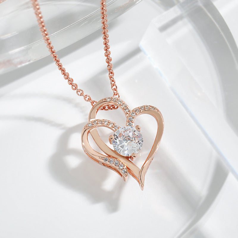 Rose Gold Zircon Double Love Necklace