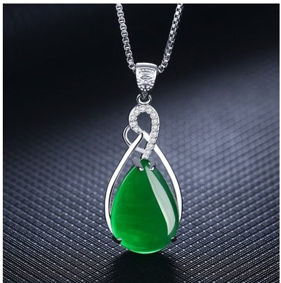 925 Silver Green Stone Necklace for Female