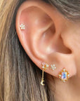 Romantic Star Moon Zircon Flower Earrings