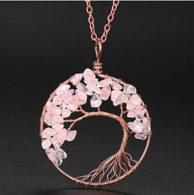 Light Pink Pendant of Tree of Life Nature Necklace