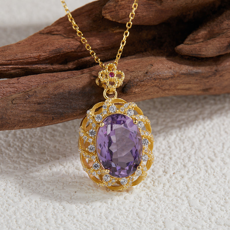 Pendant of Sterling Silver Inlaid Amethyst Drop Necklace