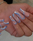 Blue Wavy 24 PCS Extra Long Full Cover False Nails