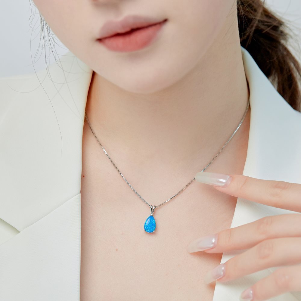 Girl wearing S925 Sterling Silver Drop Necklace