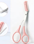 Curved Moon Eyebrow Trimming Knife With Comb - Pink Colored