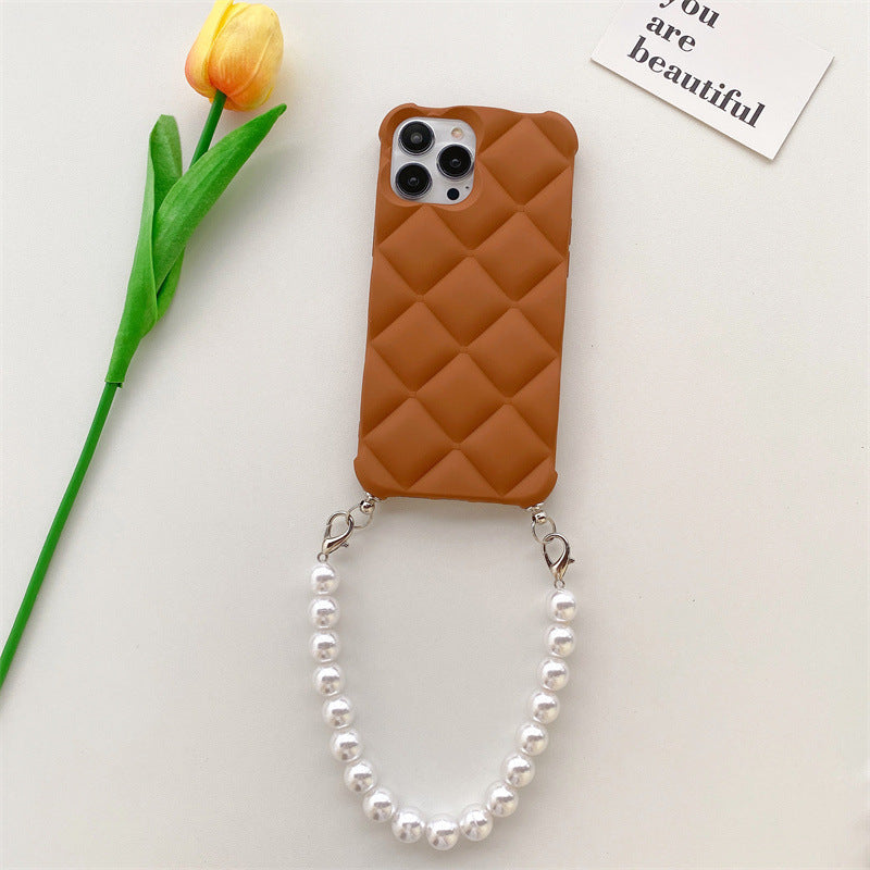 Skin Feeling Diamond  Style Applicable To IP14 Phone Case Pearl Chain