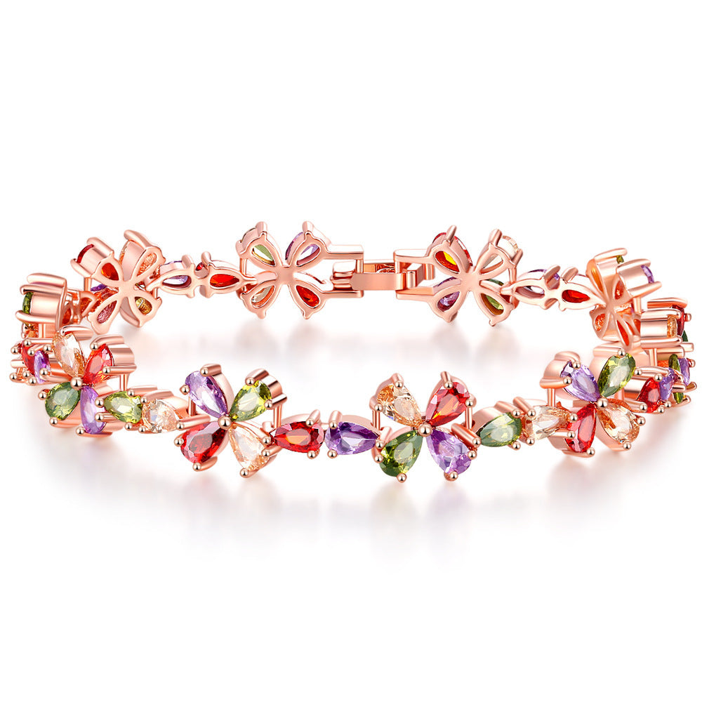 Rose Gold Colorful Zircon Bracelet for Women