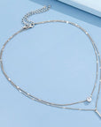 Small Silver Diamond Long Fringe Pendant Necklace with Chain