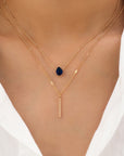 Girl wearing Small Diamond Long Fringe Pendant Necklace