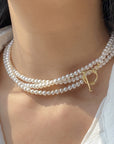 White dressed woman wearing Natural Freshwater Long Pearl Necklace