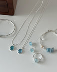 Aquamarine Silver Combination Women's Inlaid Natural Stone Series All-match Silver Necklace Bracelet