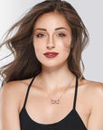 Black dressed girl wearing S925 Sterling Silver Infinite Heart Necklace