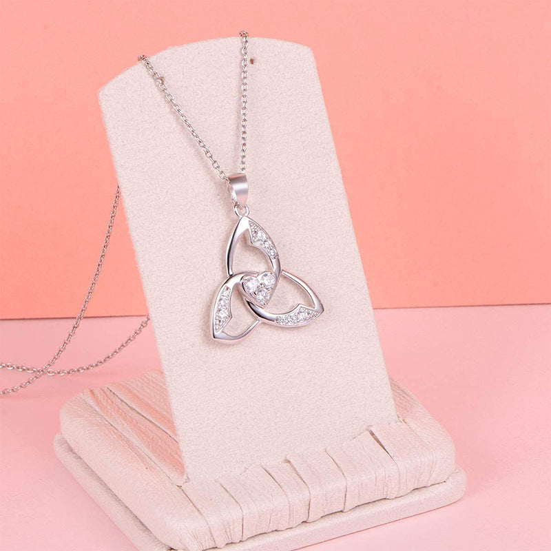 925 Silver Women's Triangle Necklace in Pink Background