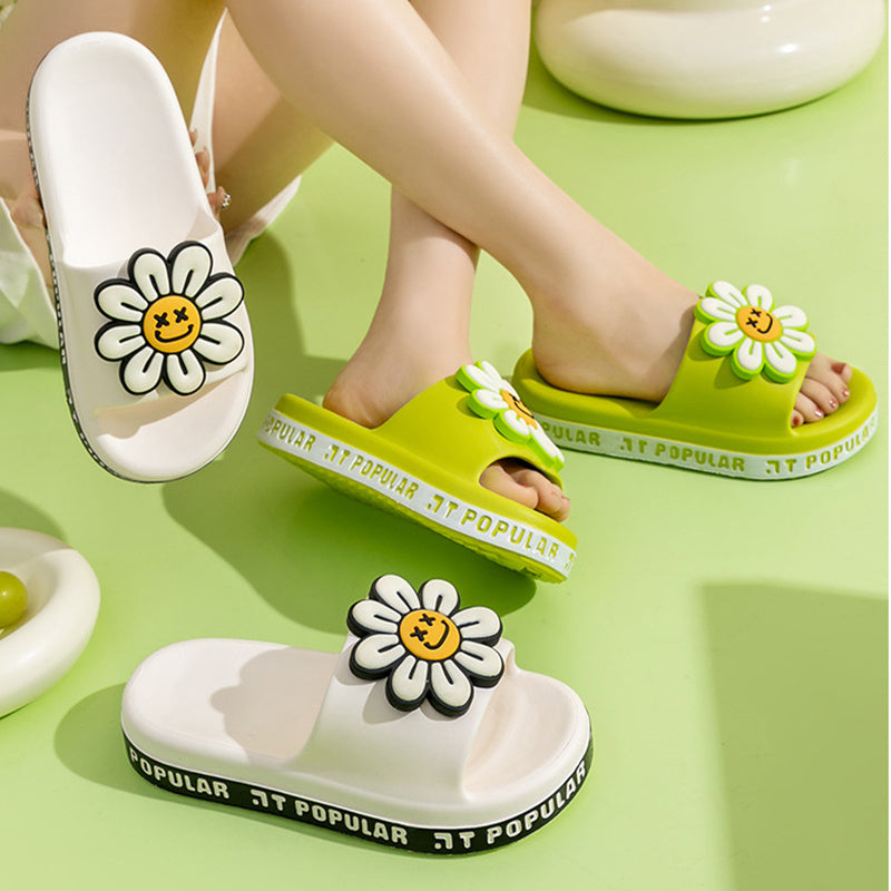 Two white and two Green colored Summer Flower Anti-Slip Home Slippers for Women