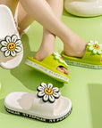 Two white and two Green colored Summer Flower Anti-Slip Home Slippers for Women