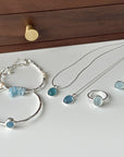 Aquamarine Silver Combination Women's Inlaid Natural Stone Series All-match Silver Necklace Bracelet