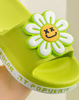 Green colored Summer Flower Anti-Slip Home Slippers for Women