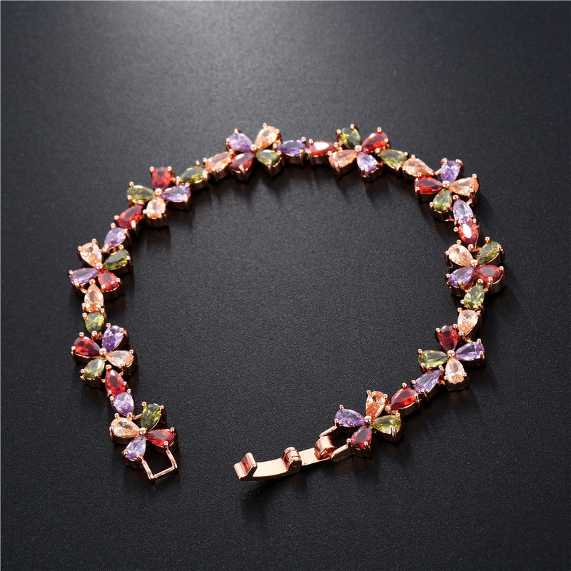 Rose Gold Colorful Zircon Bracelet for Women in oval shape