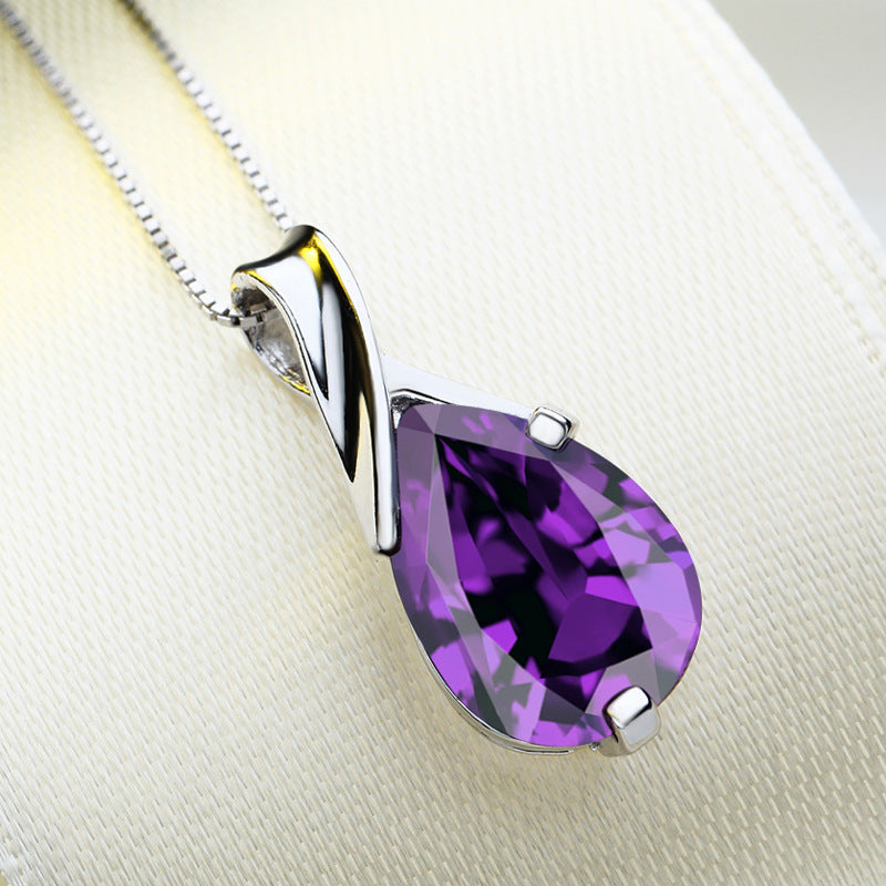 Sweet Purple Crystal Necklace over white cushion