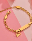 Korean Stainless Steel Curved Bracelet - crown locket in pink background