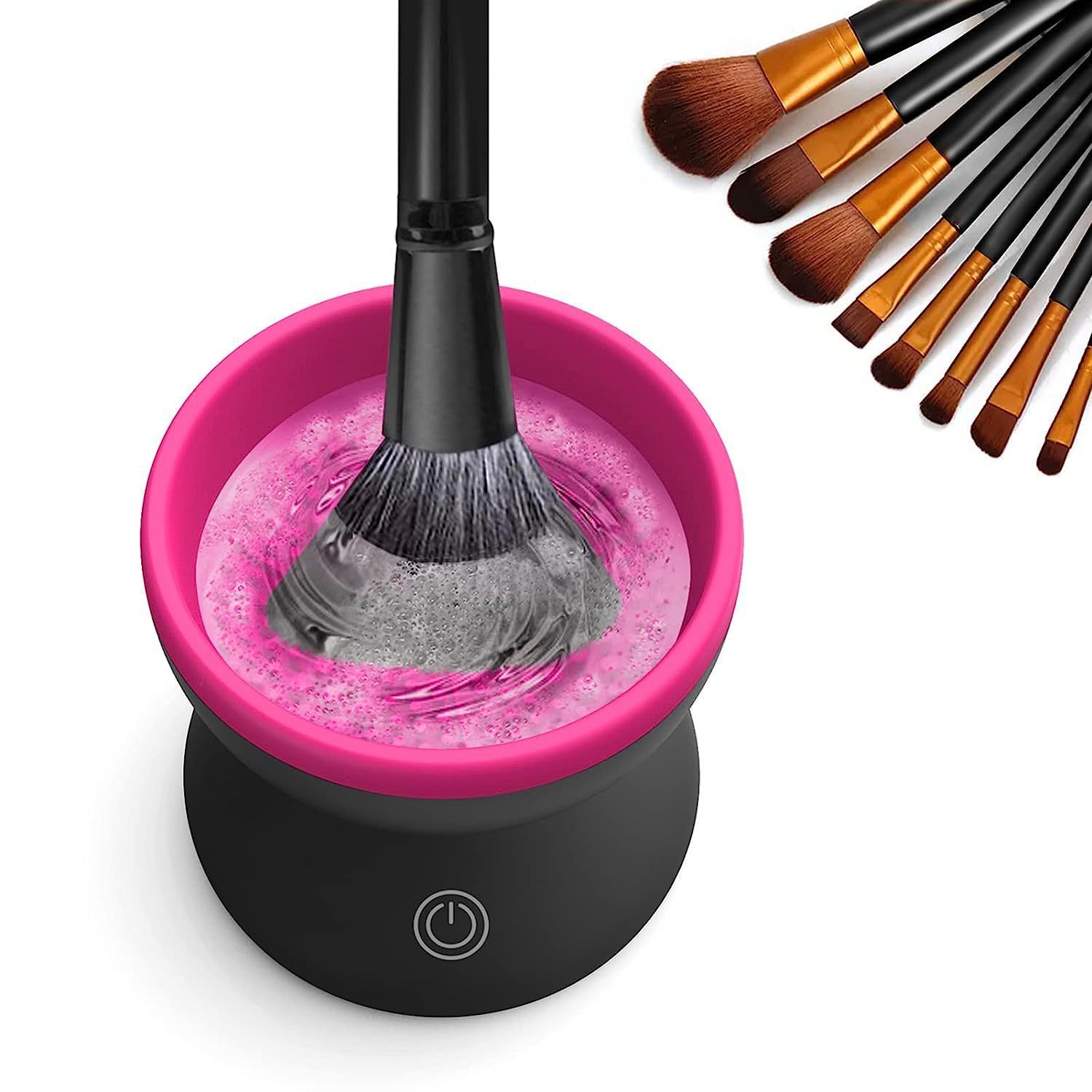 Portable Automatic Electric Makeup Brush Cleaner Machine Pink and black variation