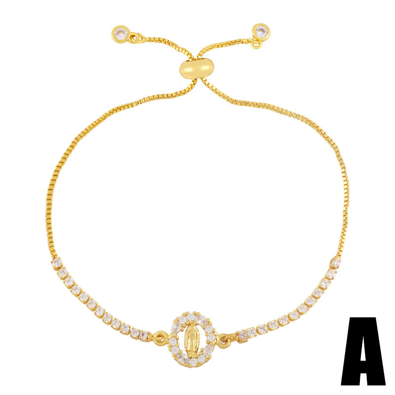 18K Gold Zircon Bracelets - oval pendant