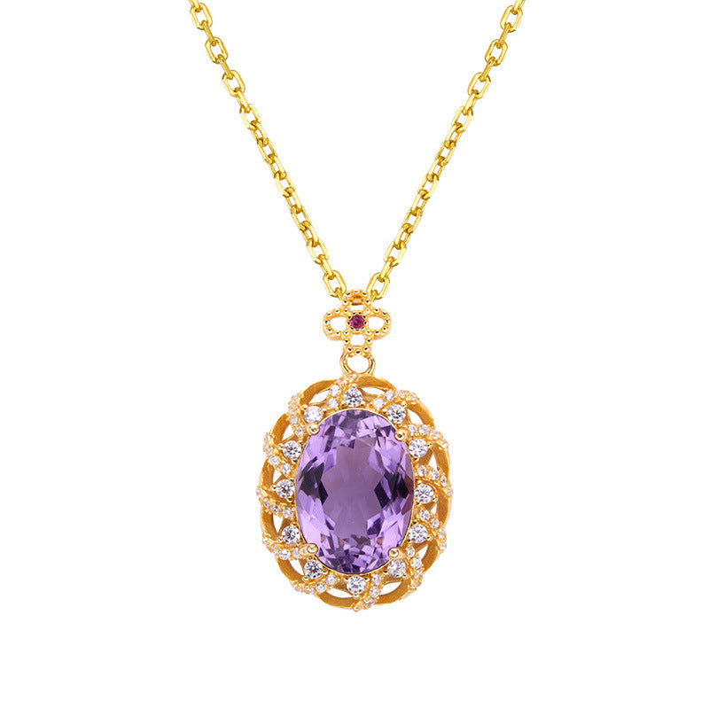 Stylish Sterling Silver Inlaid Amethyst Drop Necklace for Women