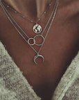 Girl wearing Fashionable Multilayer Moon Map Boho Necklace