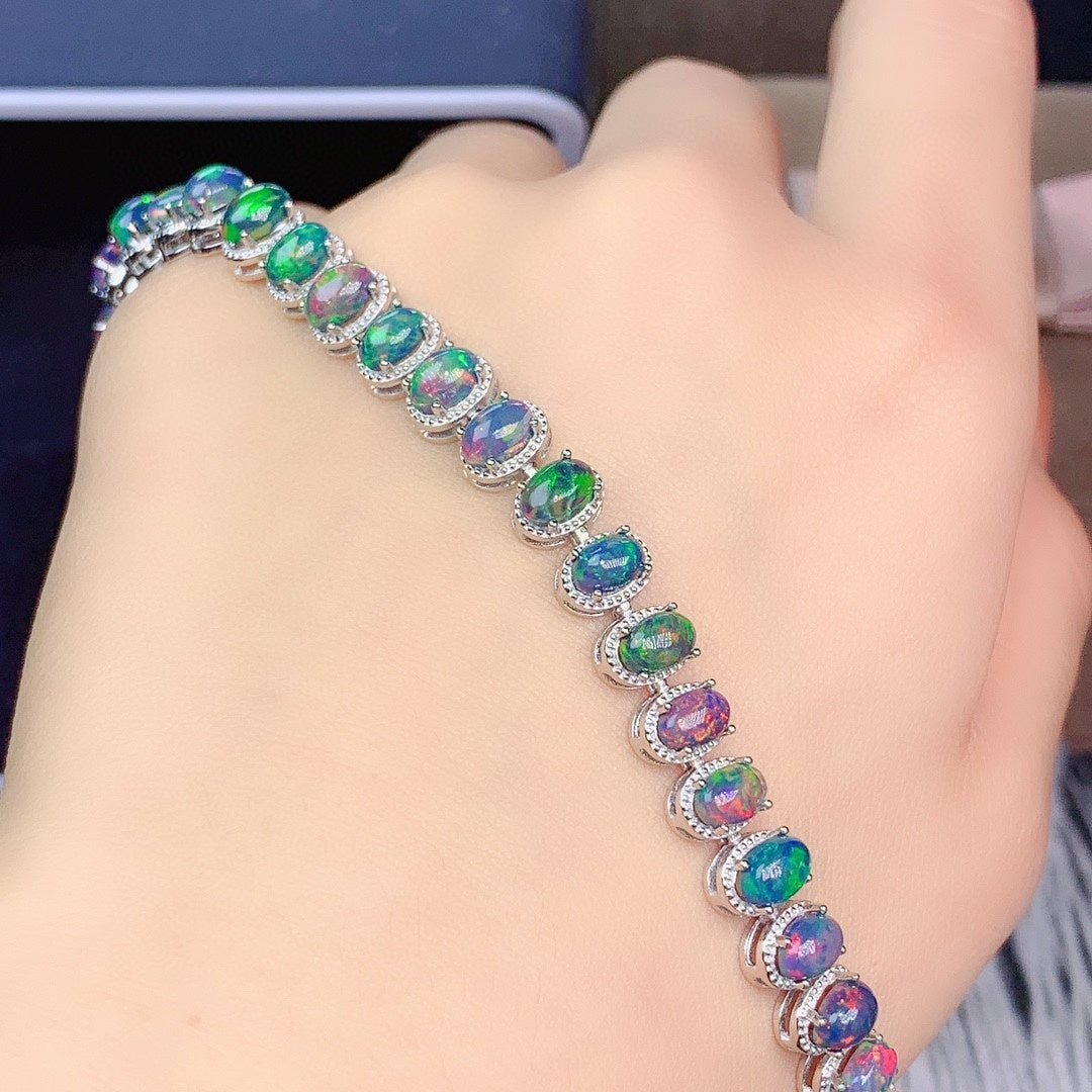 Natural Black Opal Bracelet over a hand