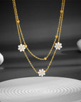 Fashion Jewelry Stainless Steel Flower DaisyFlower Necklace Double Layering Necklace Earrings Jeweley Set