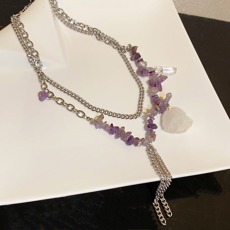 Korean Purple Stone Necklace over White Table