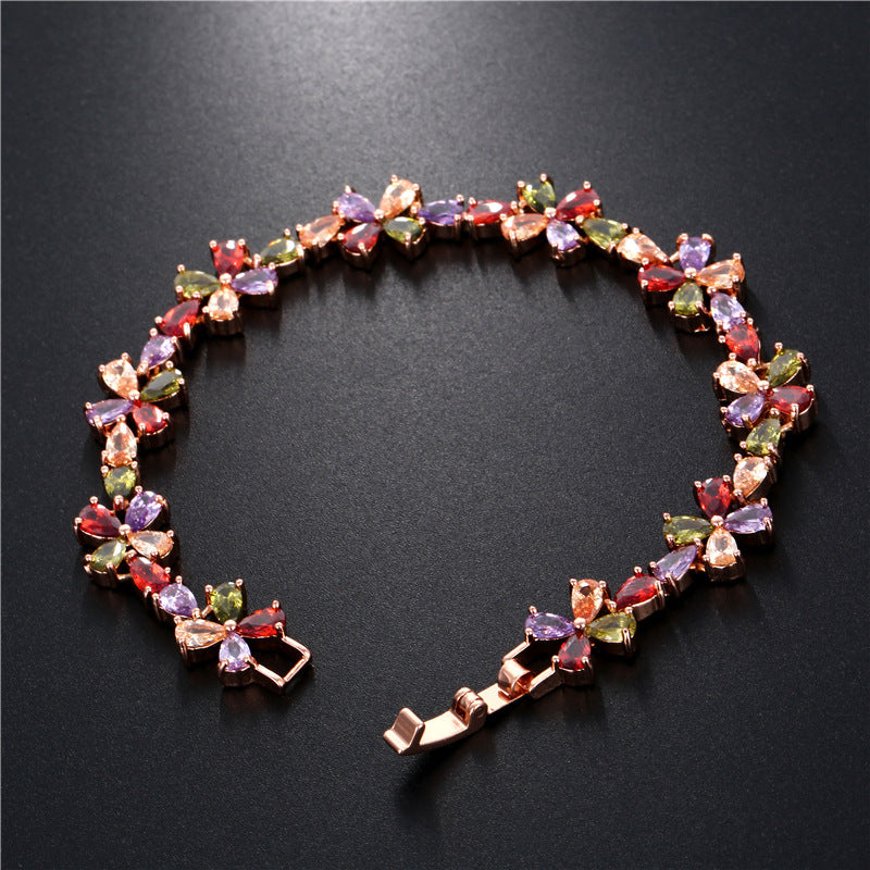 Rose Gold Colorful Zircon Bracelet for Women in black background