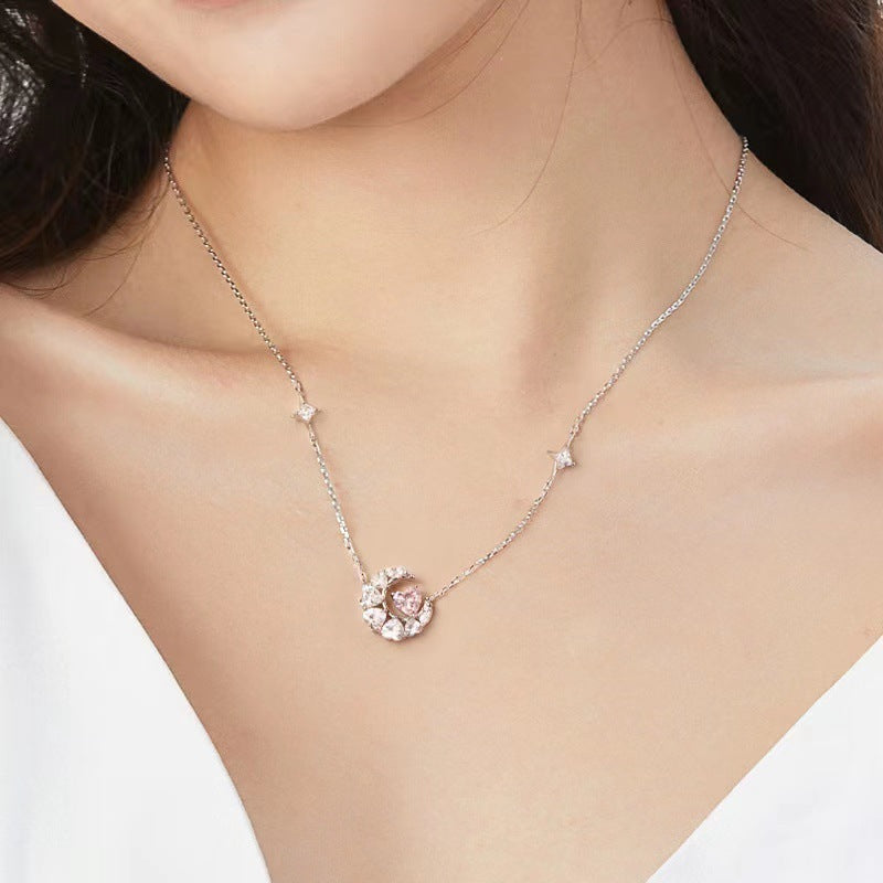 Girl wearing Stars and Moon Star Necklace for Women