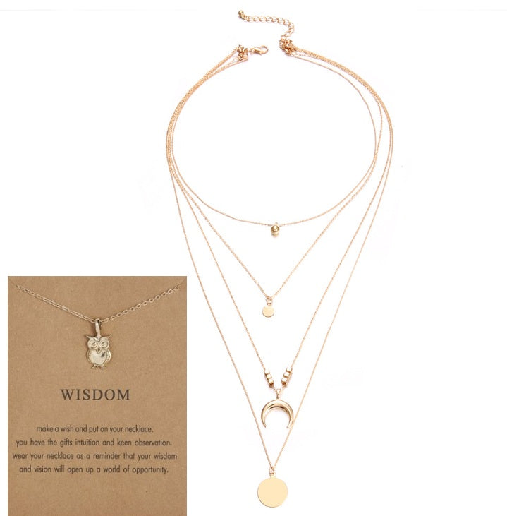 Multi-layer Moon Necklace for Women with wisdom note