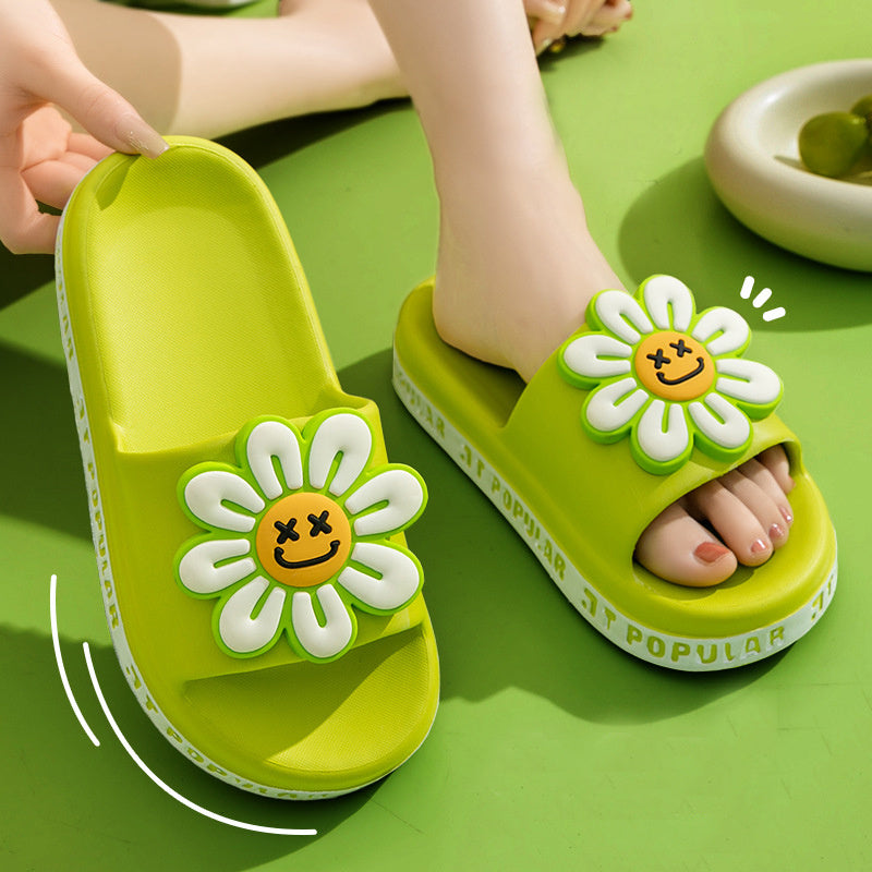 Girl wearing Green colored Summer Flower Anti-Slip Home Slippers for Women